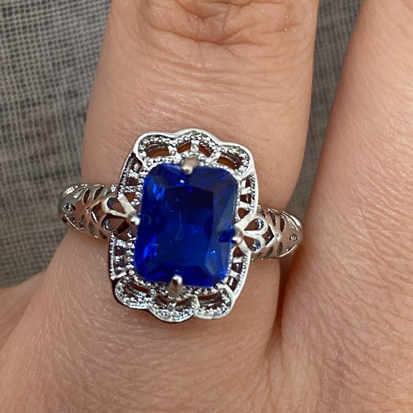 vintage sapphire ring stamp 925 size 7.5 - Picture 5 of 7